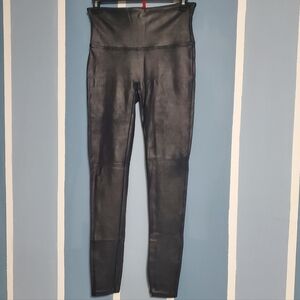 SPANX Black Faux Leather Leggings, LG
